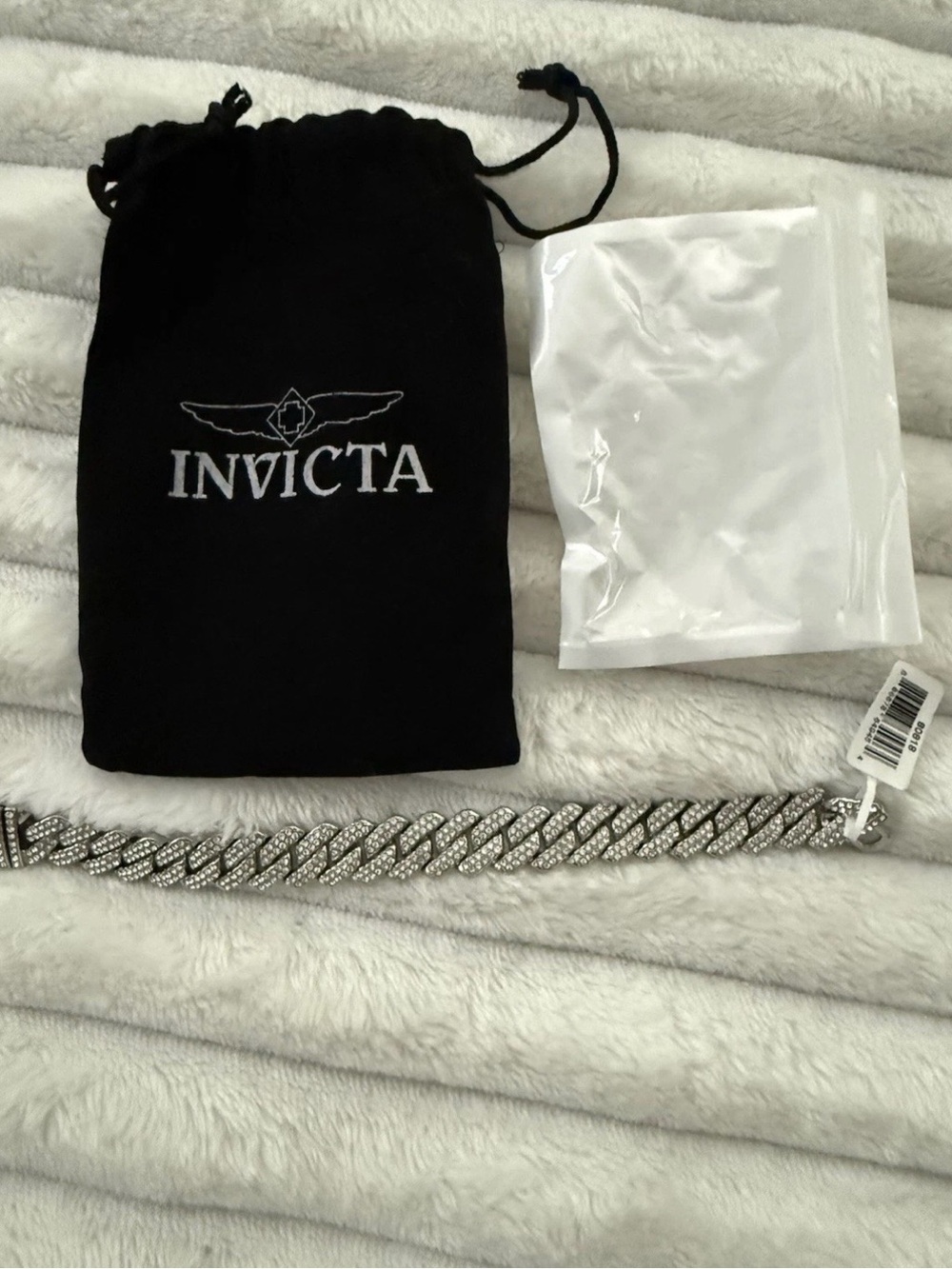 Invicta Men’s Silver-Tone Cuban Link Bracelet with Crystal Accents